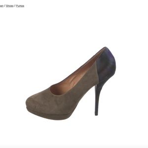 DRIES VAN NOTEN FLORAL SILK & SUEDE PLATFORM STILETTO’S SZ US 10.5/ EU 41